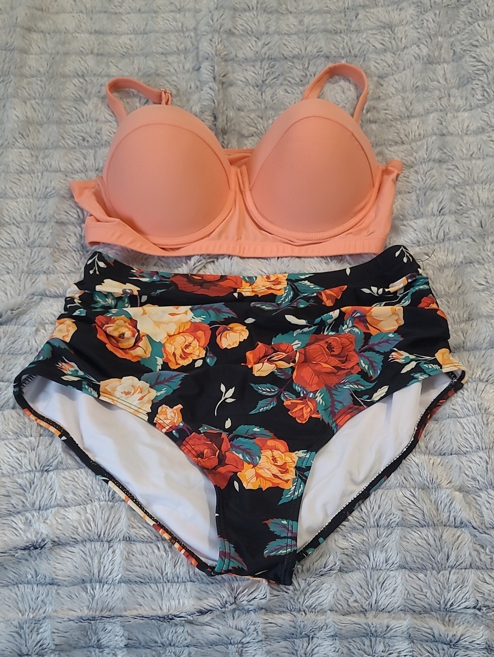 Women’s Peach Push-Up Bra & Floral High-Waist Brief Set